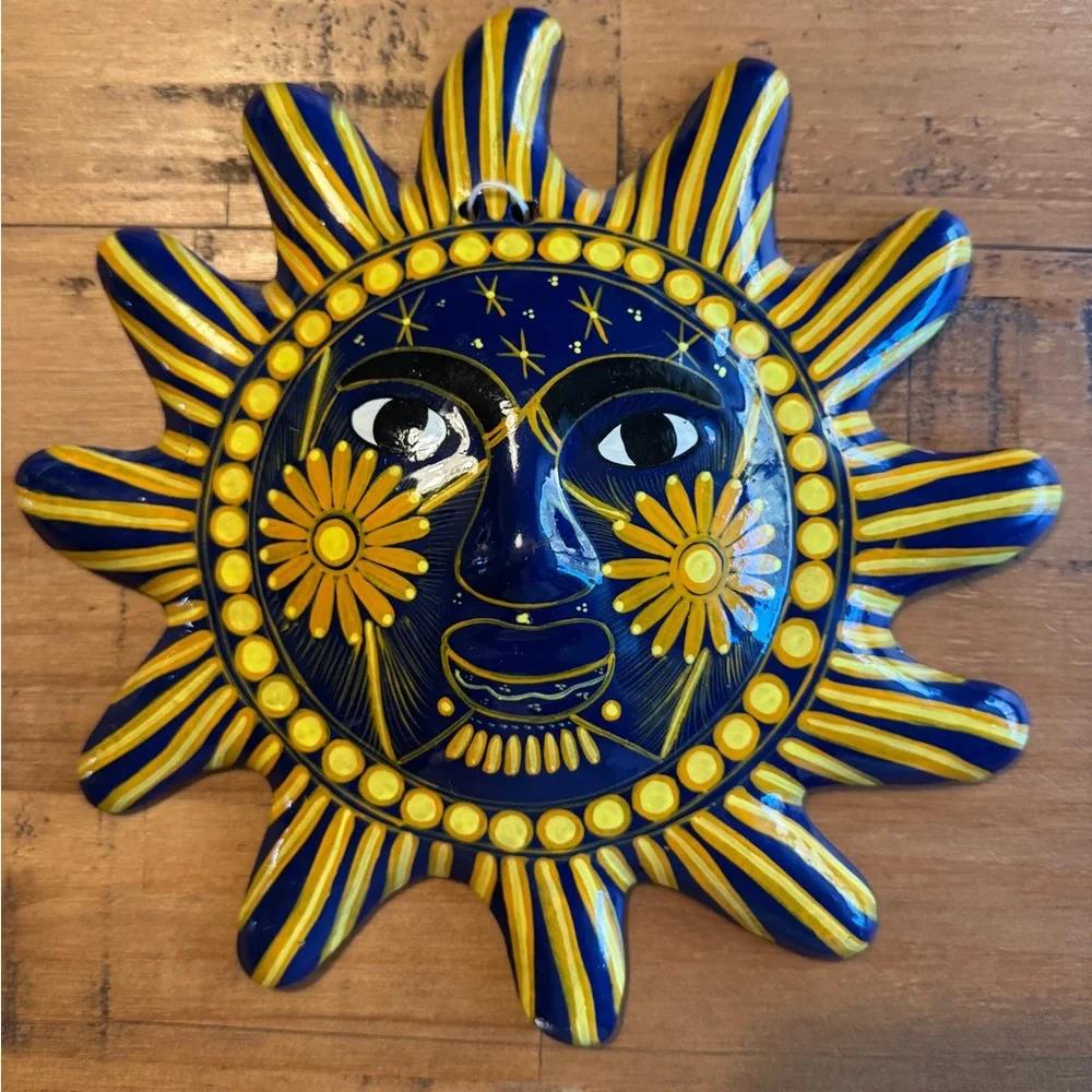 Talavera Mexican Folk Art, 9” Sun Ceramic Wall Hanging - Picture 4 of 4